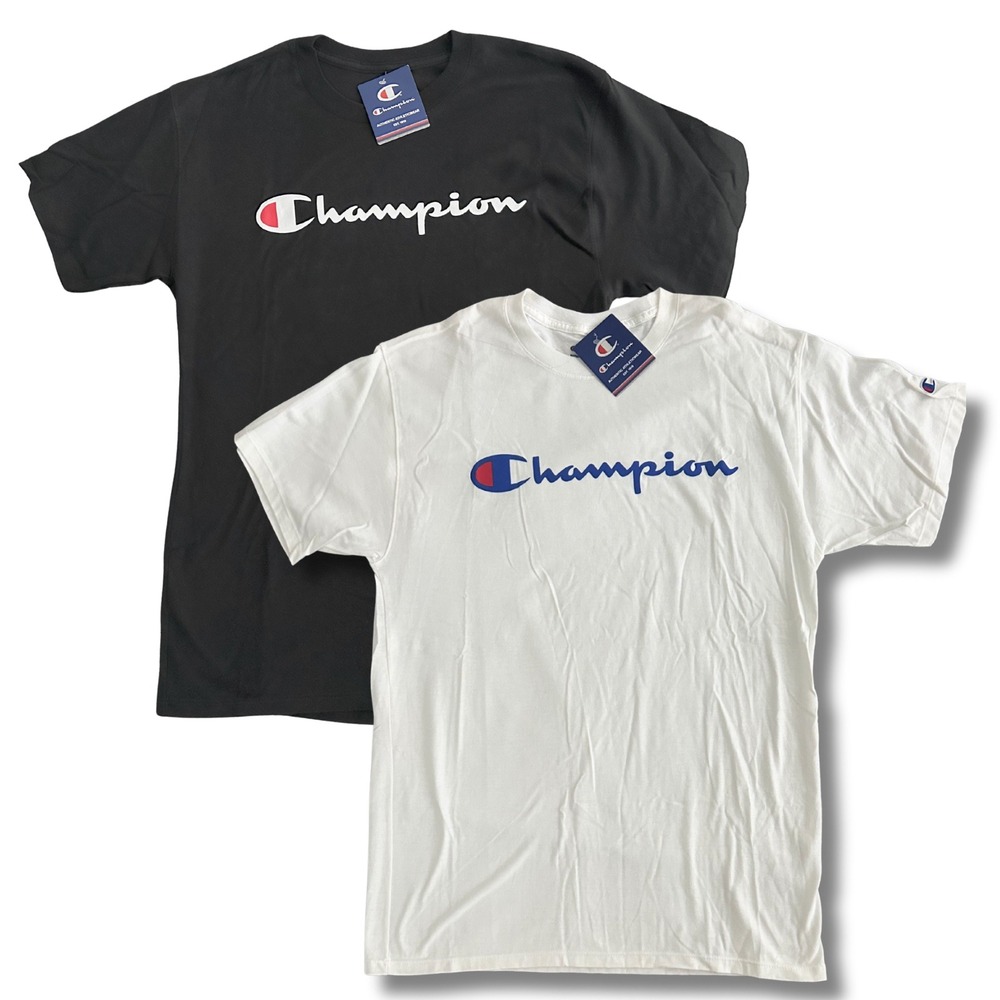 Champion T-Shirt Bundle Mens Medium Black White Script Logo 2 Pack NWT DS